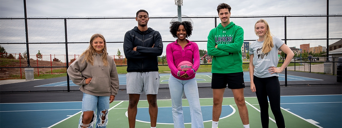 4 students and downtown basketball court