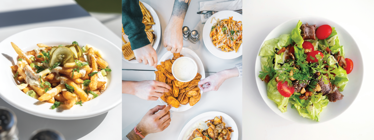 a collage of food served at bay bistro