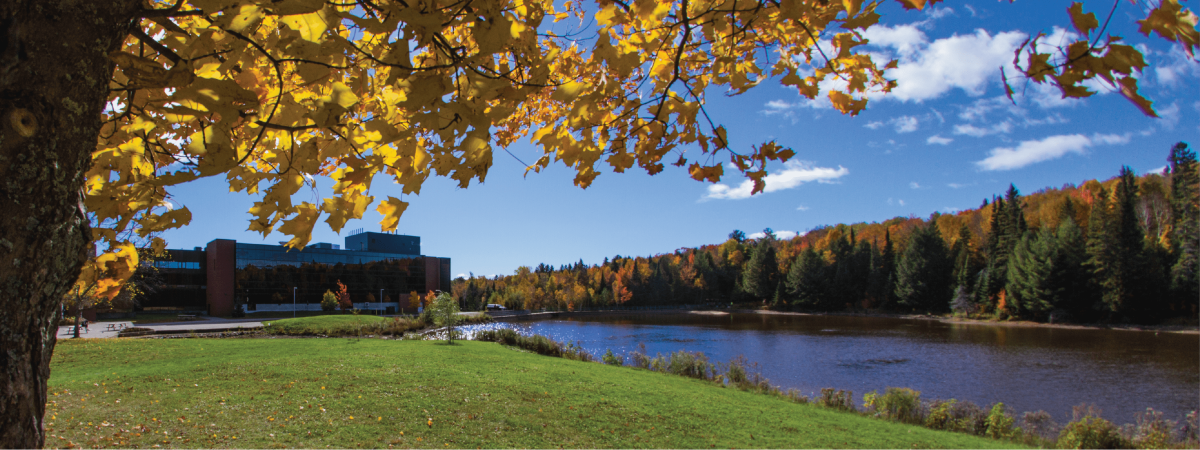 Fall view of the pond on nipissing university campus