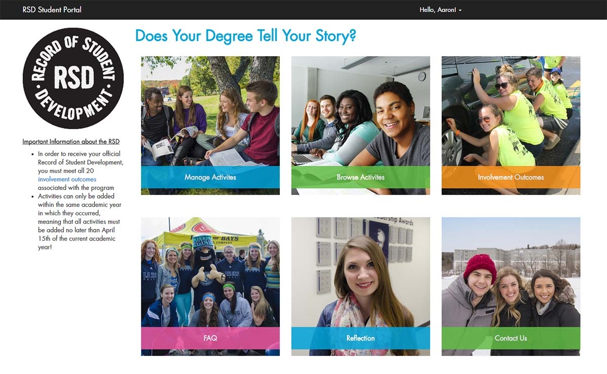 Photo of Record of Student Development web page
