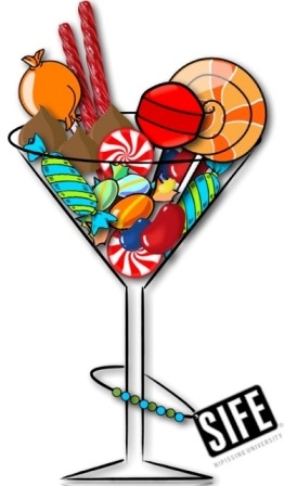 Illustration of a martini glass full of candy