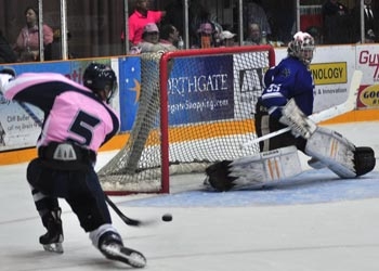 Photo of hockey game with Lakers pink jerseys