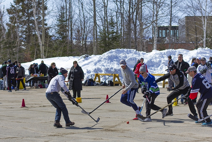 Photo of on-campus ball hockey game