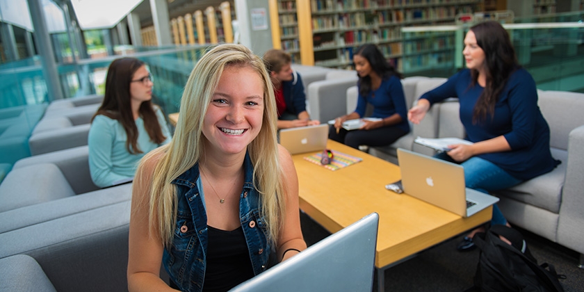 Students inside the Harris Learning Library