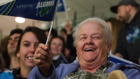 Lakers fans, students and alumni celebrating Homecoming at Memorial Gardens in North Bay