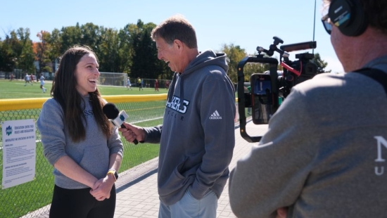 Scott Russell is taking an interview during NU Homecoming 2025