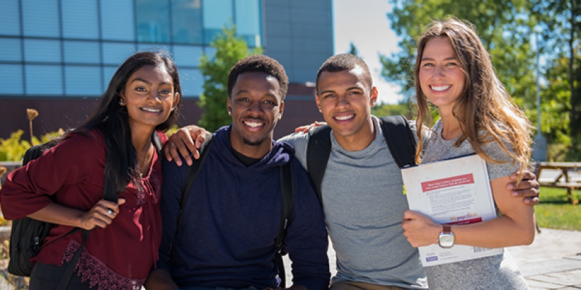 Students outside the library